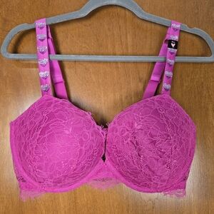 Victoria’s Secret Very Sexy Lace Rhinestones Hearts Shine Strap Push-Up Bra 38DD